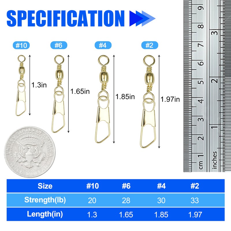 Shaddock Fishing Fishing Barrel Swivels Snaps, 100pcs Snap Swivels Fishing Tackle Leader Line Lure Connector Accessories High Strength Solid Rings for Saltwater Freshwater, Gold, 4# - Image 2